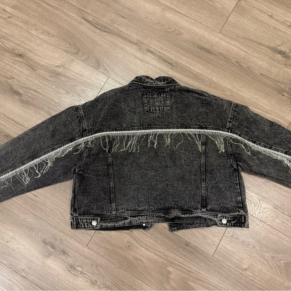 Altar'd State Black Diamond Fringe Jean Jacket - L